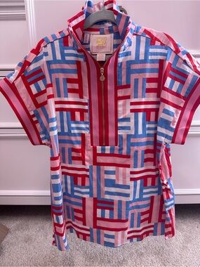 Emily McCarthy Poppy Pullover Red White Pink & Blue Women's Top